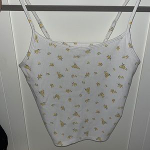 Cute white and yellow floral tank top.